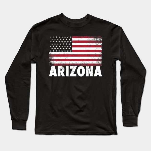 4th of July Gift Arizona American Flag USA Patriotic Vintage Long Sleeve T-Shirt by Haley Tokey